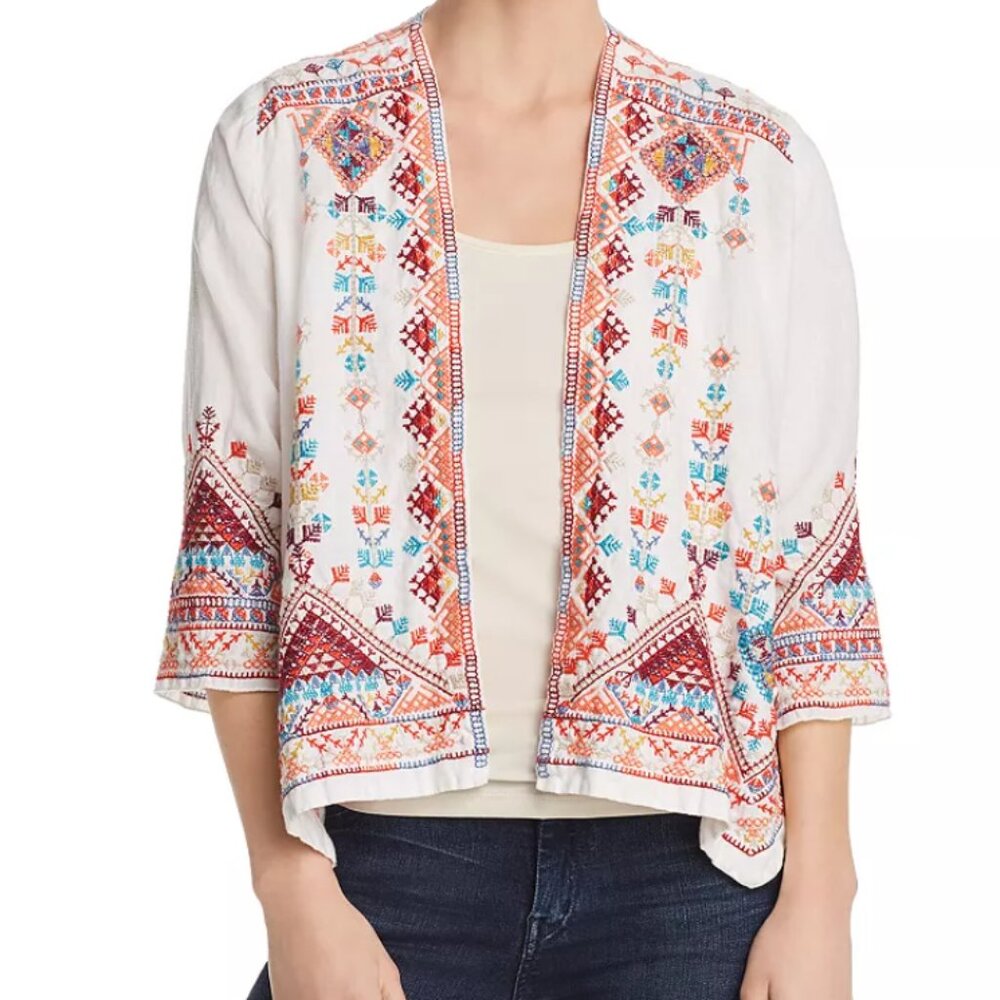 Johnny Was Embroidered Linen Kimono Jacket